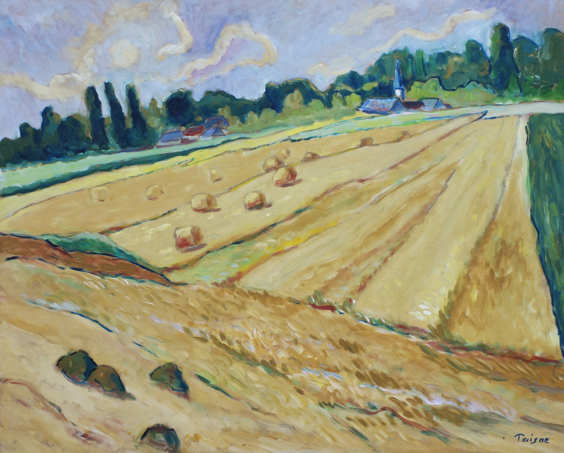 Fin de moissons huile sur bois 61x50