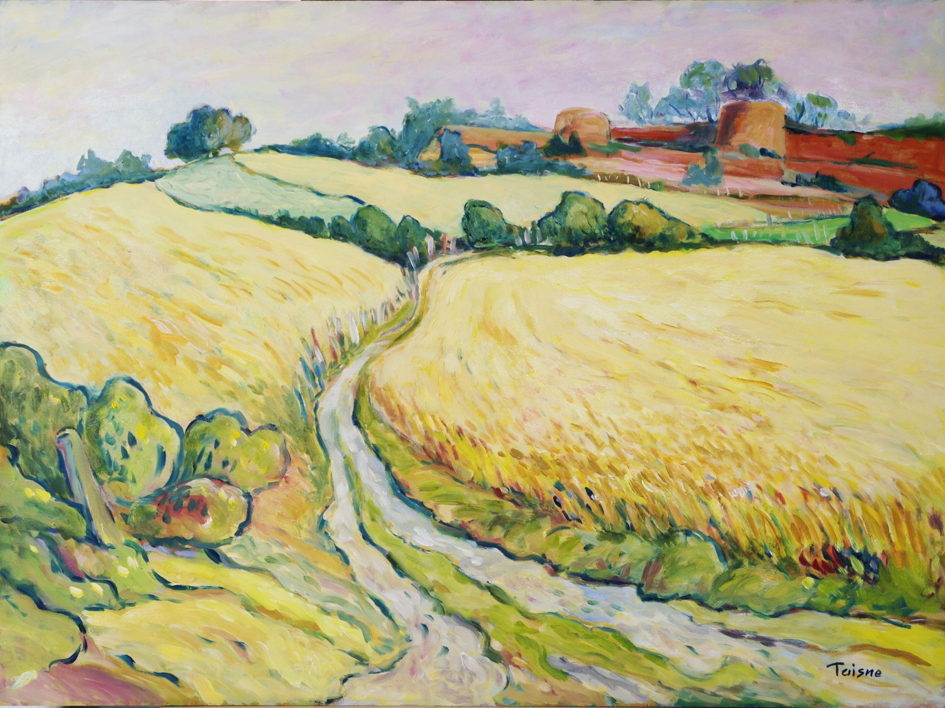 Le chemin doré - Huile sur bois 73x54