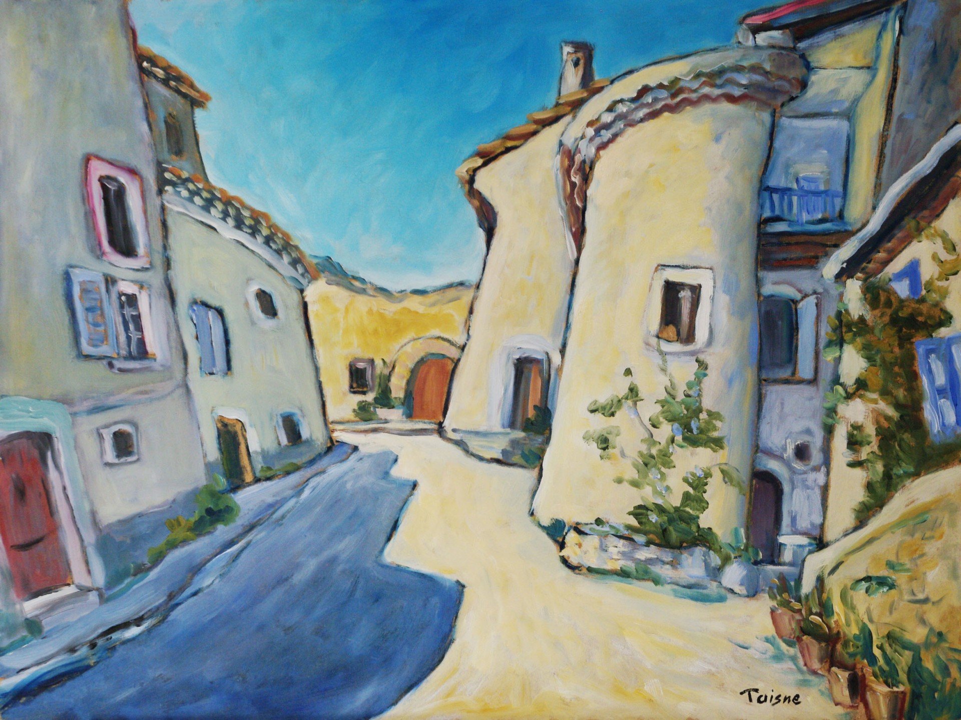 La ruelle de la tour - Huile sur bois 61x46